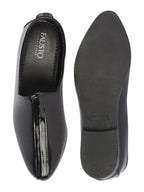 Shop Men Black Glossy Shine Textured Design Wedding Festive Ethnic Slip On Jutis and Mojaris Online.