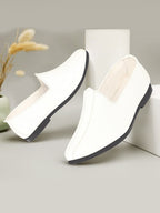 Shop Men White Glossy Shine Textured Design Wedding Festive Ethnic Slip On Jutis and Mojaris Online.