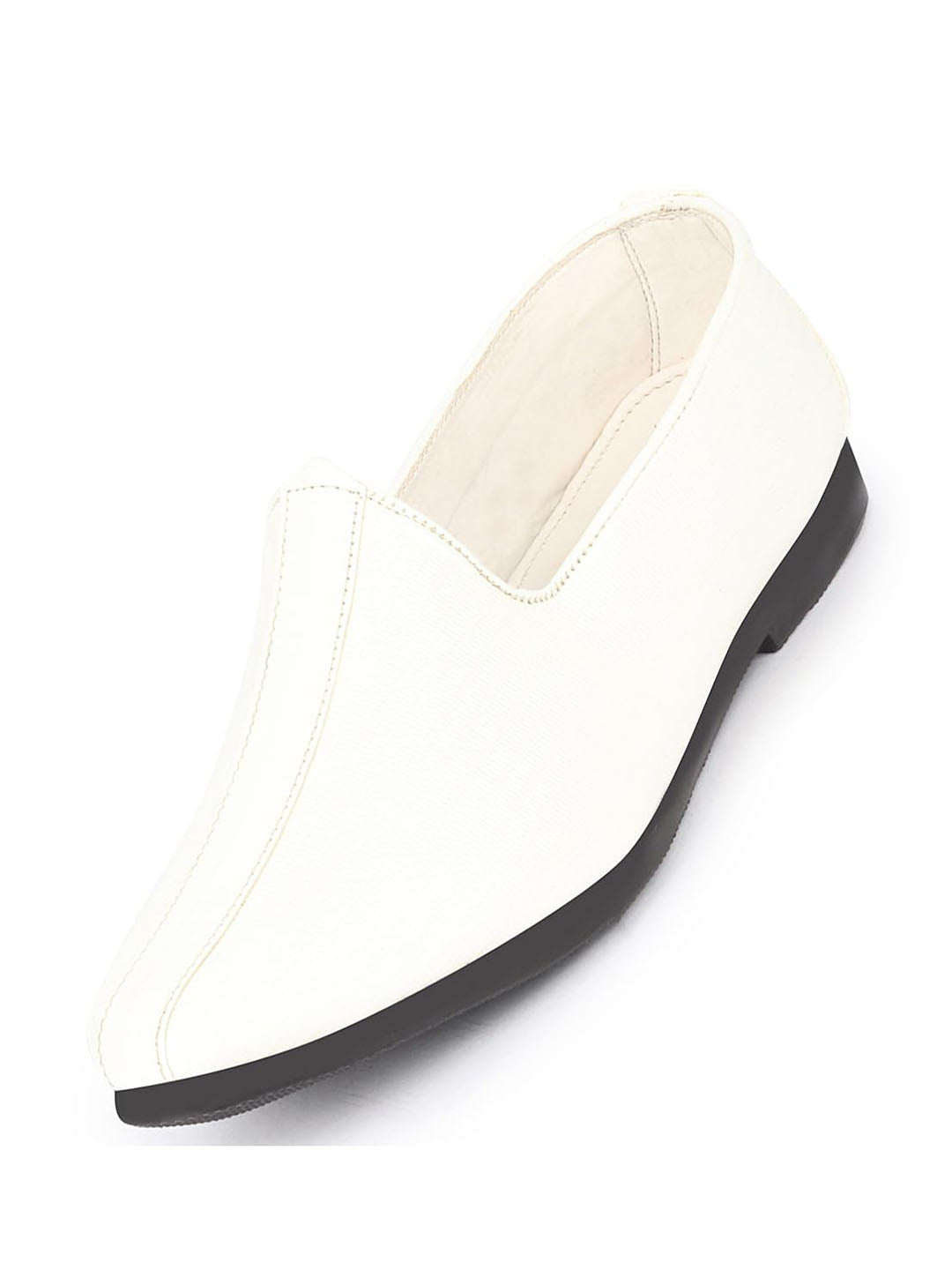 Men White Glossy Shine Textured Design Wedding Festive Ethnic Slip On Jutis and Mojaris