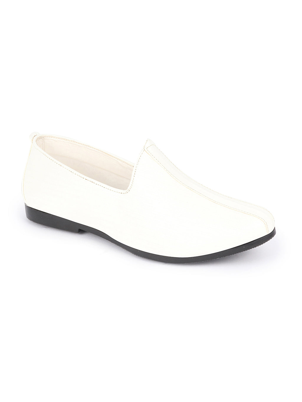Shop Men White Glossy Shine Textured Design Wedding Festive Ethnic Slip On Jutis and Mojaris Online.