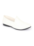 Shop Men White Glossy Shine Textured Design Wedding Festive Ethnic Slip On Jutis and Mojaris Online.