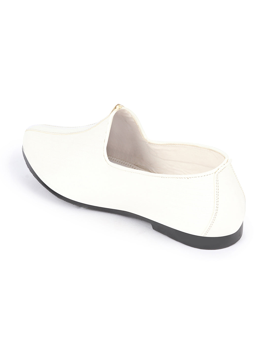 Shop Men White Glossy Shine Textured Design Wedding Festive Ethnic Slip On Jutis and Mojaris Online.