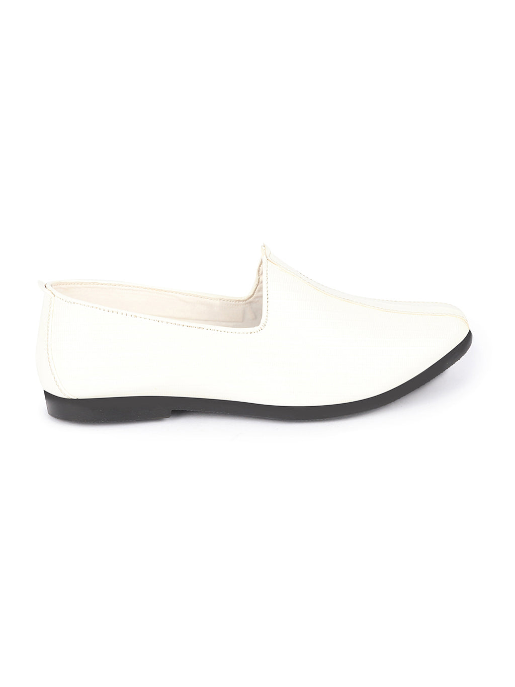 Shop Men White Glossy Shine Textured Design Wedding Festive Ethnic Slip On Jutis and Mojaris Online.