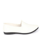 Shop Men White Glossy Shine Textured Design Wedding Festive Ethnic Slip On Jutis and Mojaris Online.