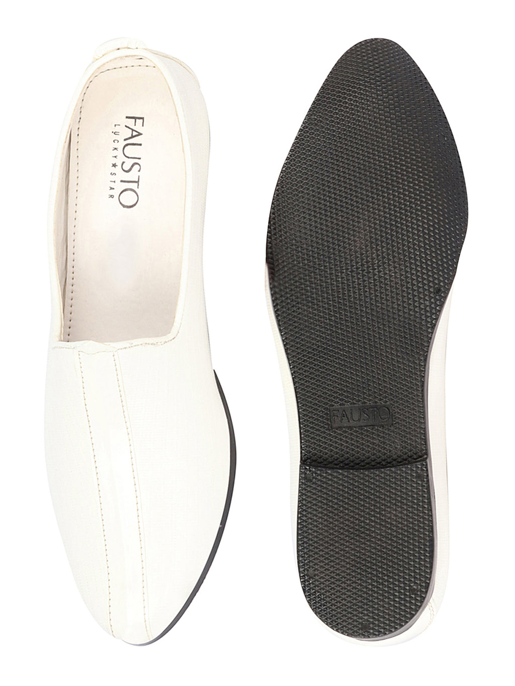Shop Men White Glossy Shine Textured Design Wedding Festive Ethnic Slip On Jutis and Mojaris Online.