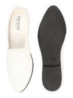 Shop Men White Glossy Shine Textured Design Wedding Festive Ethnic Slip On Jutis and Mojaris Online.