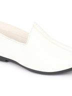 Shop Men White Glossy Shine Textured Design Wedding Festive Ethnic Slip On Jutis and Mojaris Online.