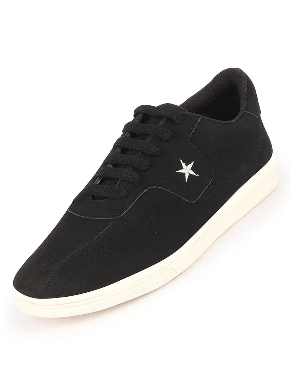 Shop Men Black Classic Embroidery Star Upper Soft Suede Leather Lace Up Sneakers Shoes Online.