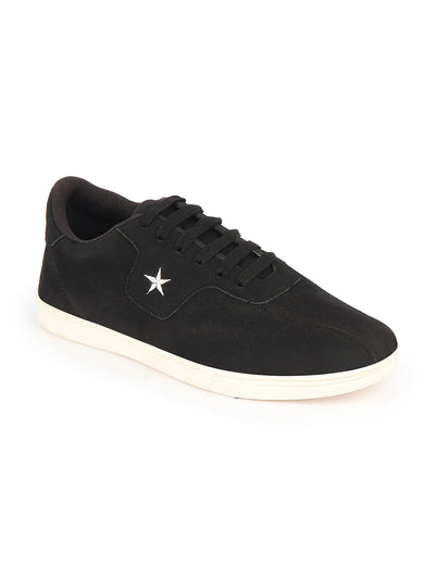 Shop Men Black Classic Embroidery Star Upper Soft Suede Leather Lace Up Sneakers Shoes Online.