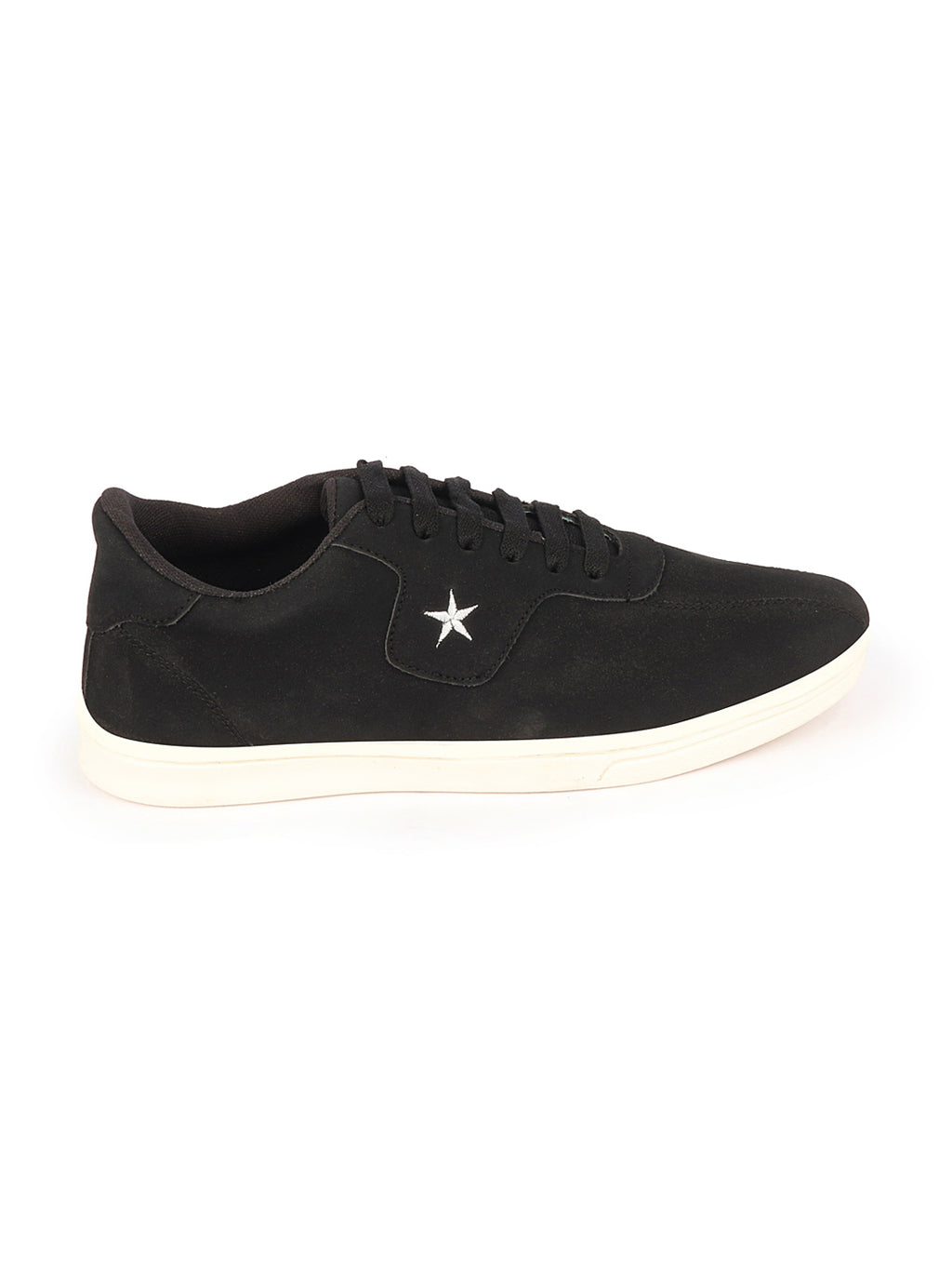 Shop Men Black Classic Embroidery Star Upper Soft Suede Leather Lace Up Sneakers Shoes Online.