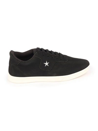 Shop Men Black Classic Embroidery Star Upper Soft Suede Leather Lace Up Sneakers Shoes Online.