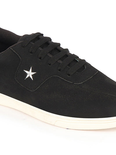 Shop Men Black Classic Embroidery Star Upper Soft Suede Leather Lace Up Sneakers Shoes Online.