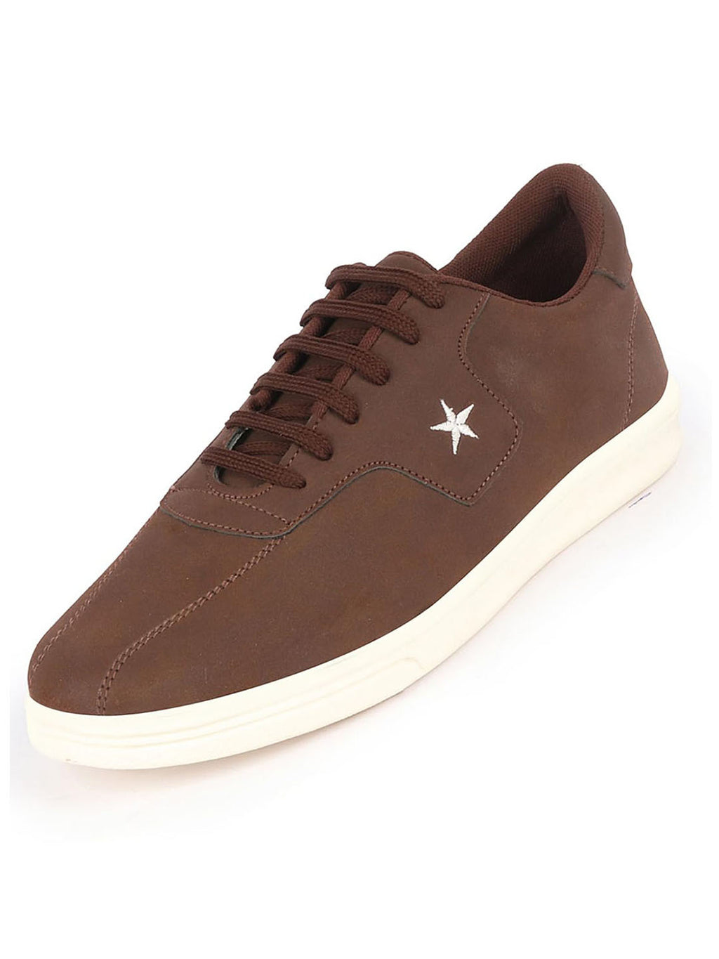 Shop Men Brown Classic Embroidery Star Upper Soft Suede Leather Lace Up Sneakers Shoes Online.