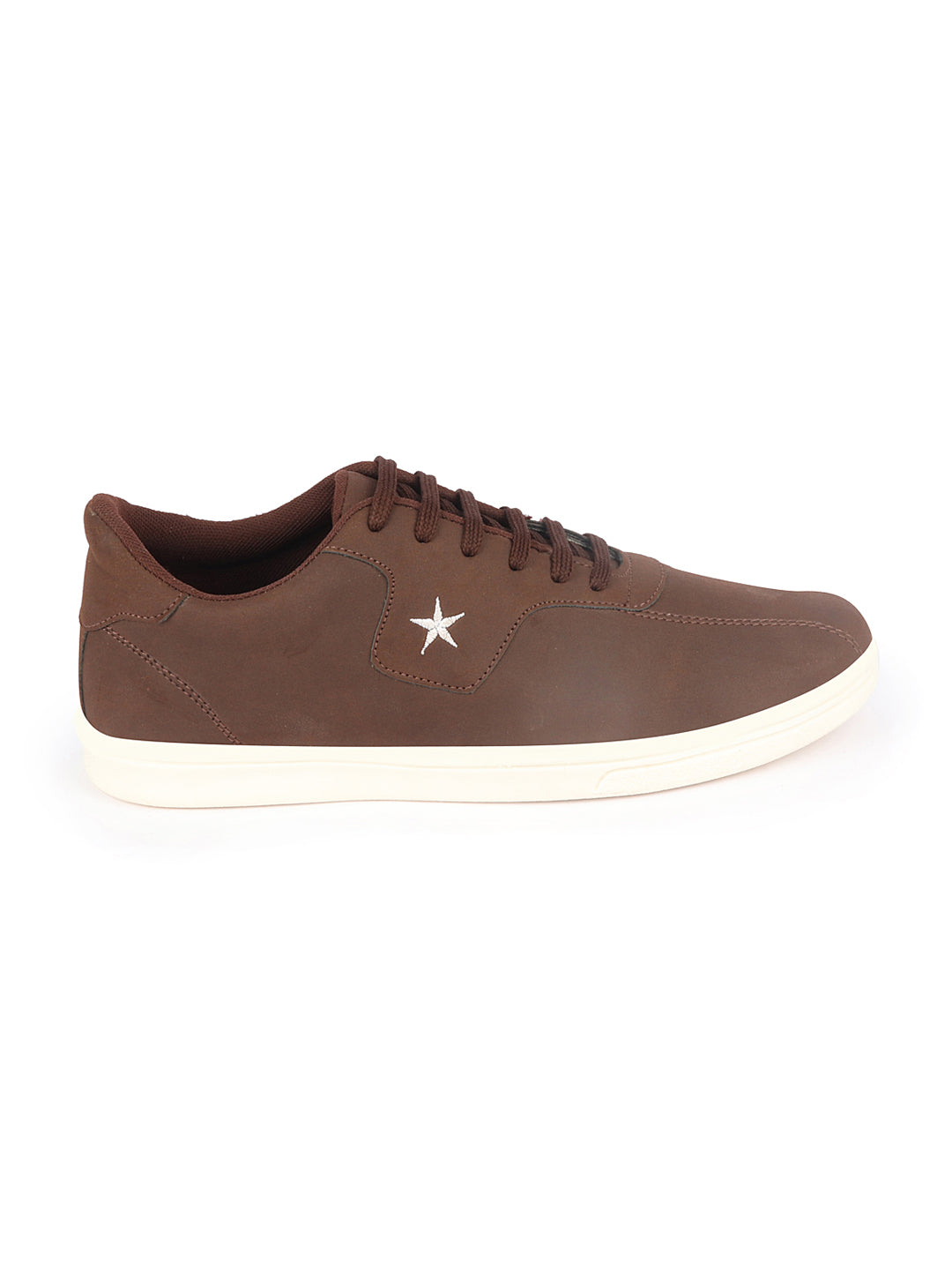 Shop Men Brown Classic Embroidery Star Upper Soft Suede Leather Lace Up Sneakers Shoes Online.
