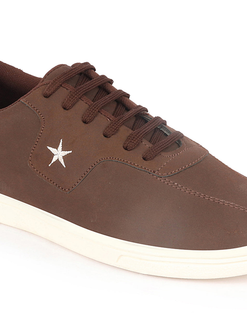 Shop Men Brown Classic Embroidery Star Upper Soft Suede Leather Lace Up Sneakers Shoes Online.