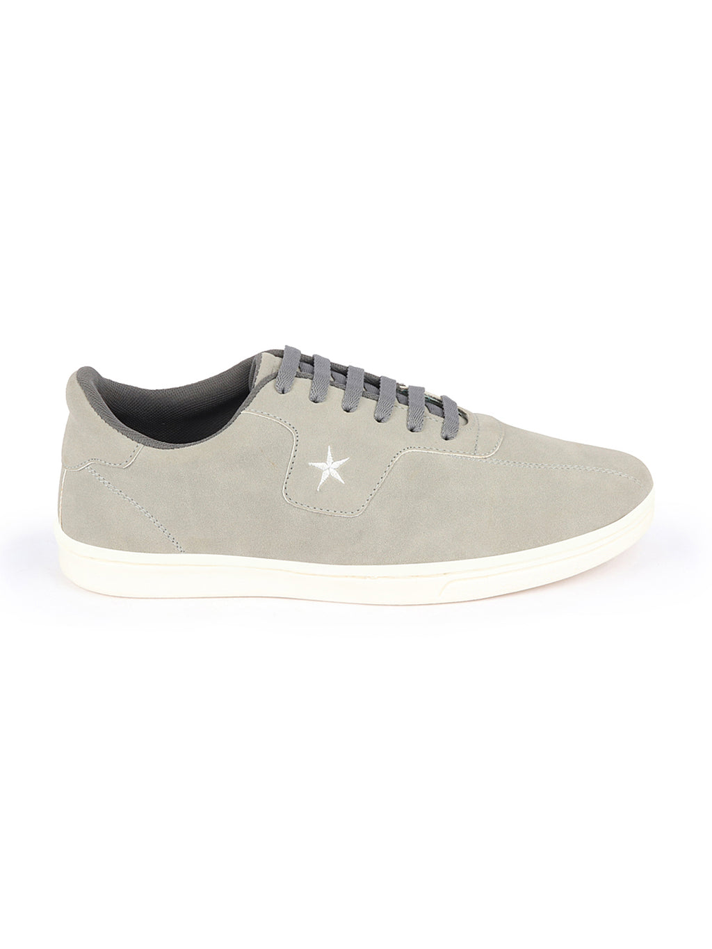 Shop Men Grey Classic Embroidery Star Upper Soft Suede Leather Lace Up Sneakers Shoes Online.