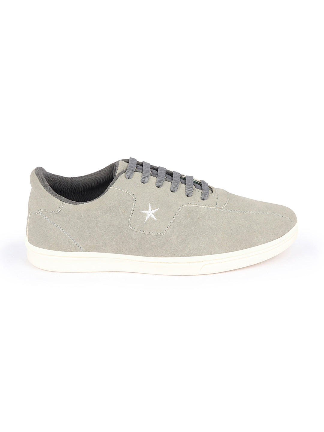 Shop Men Grey Classic Embroidery Star Upper Soft Suede Leather Lace Up Sneakers Shoes Online.