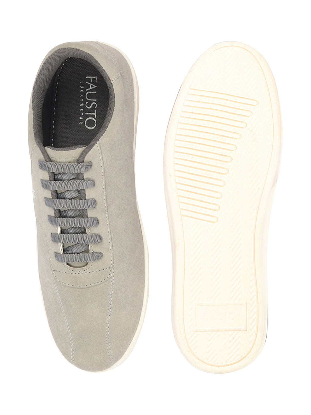 Shop Men Grey Classic Embroidery Star Upper Soft Suede Leather Lace Up Sneakers Shoes Online.