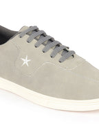 Shop Men Grey Classic Embroidery Star Upper Soft Suede Leather Lace Up Sneakers Shoes Online.