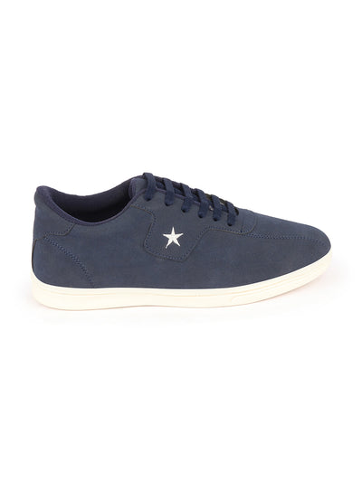 Men Navy Blue Classic Embroidery Star Upper Soft Suede Leather Lace Up Sneakers Shoes