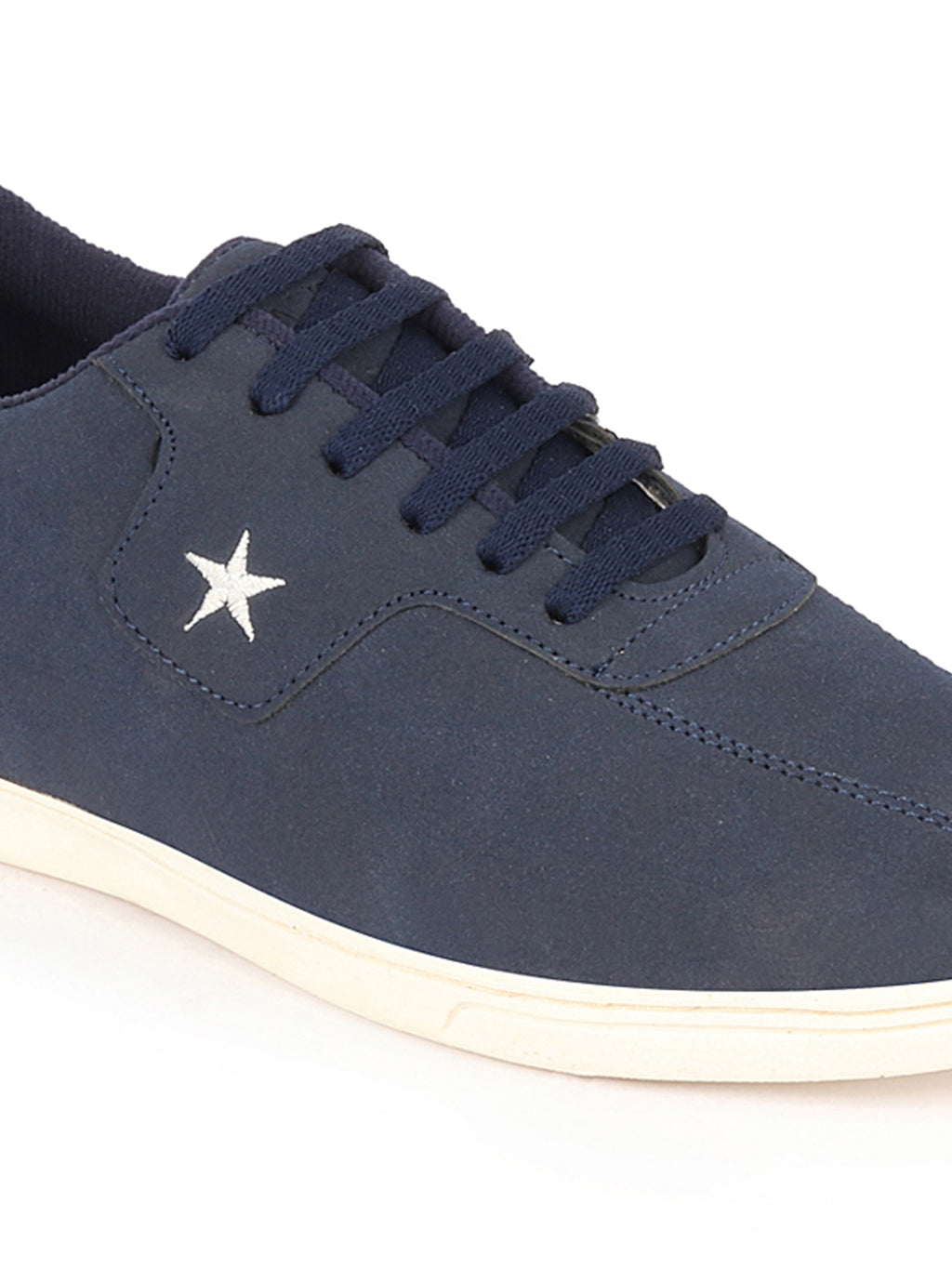 Men Navy Blue Classic Embroidery Star Upper Soft Suede Leather Lace Up Sneakers Shoes