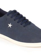 Men Navy Blue Classic Embroidery Star Upper Soft Suede Leather Lace Up Sneakers Shoes
