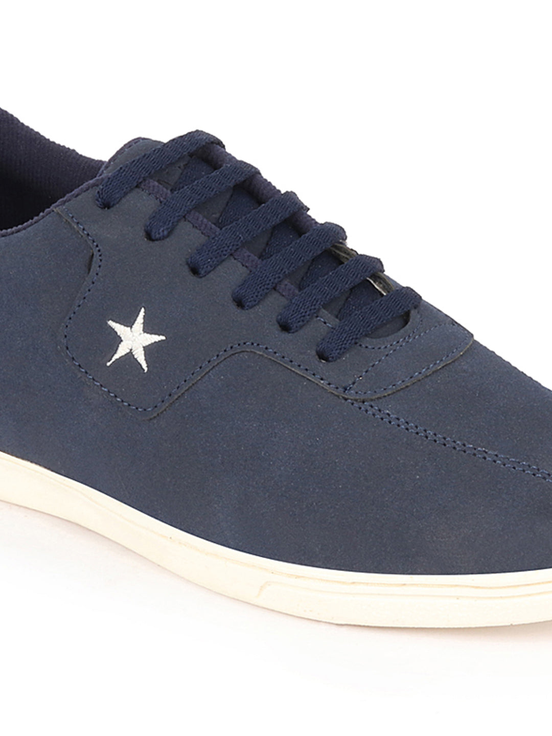 Men Navy Blue Classic Embroidery Star Upper Soft Suede Leather Lace Up Sneakers Shoes