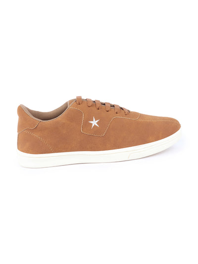 Men Tan Classic Embroidery Star Upper Soft Suede Leather Lace Up Sneakers Shoes
