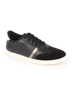Shop Men Black Embellished Strip Breathable Upper PU Suede Leather Lace Up Sneakers Shoes Online.
