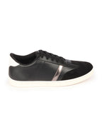 Shop Men Black Embellished Strip Breathable Upper PU Suede Leather Lace Up Sneakers Shoes Online.