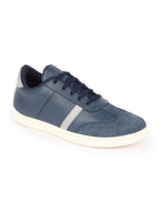 Shop Men Navy Blue Embellished Strip Breathable Upper PU Suede Leather Lace Up Sneakers Shoes Online.