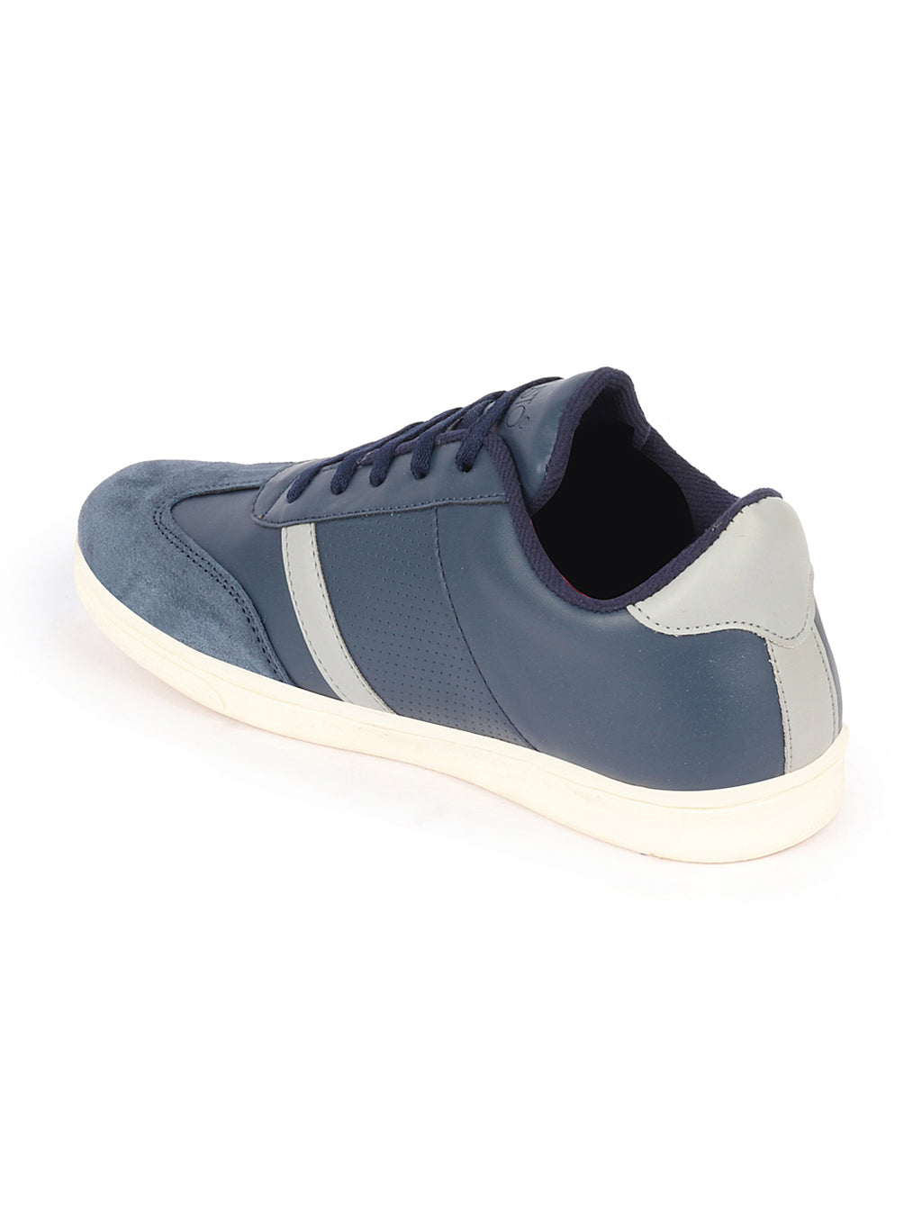 Shop Men Navy Blue Embellished Strip Breathable Upper PU Suede Leather Lace Up Sneakers Shoes Online.
