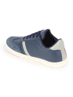 Shop Men Navy Blue Embellished Strip Breathable Upper PU Suede Leather Lace Up Sneakers Shoes Online.