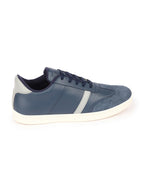 Shop Men Navy Blue Embellished Strip Breathable Upper PU Suede Leather Lace Up Sneakers Shoes Online.