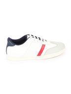 Shop Men White Embellished Strip Breathable Upper PU Suede Leather Lace Up Sneakers Shoes Online.