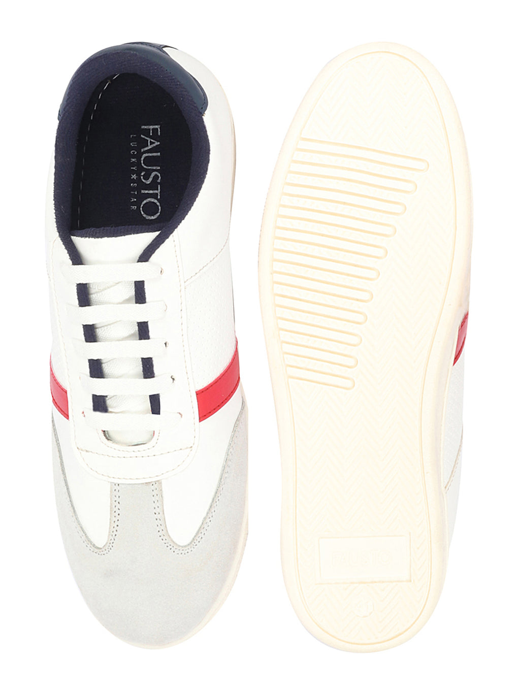 Shop Men White Embellished Strip Breathable Upper PU Suede Leather Lace Up Sneakers Shoes Online.