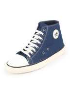 Shop Men Navy Blue Mid Top Star Toe Cap Upper Denim 8-Eye Lace Up Canvas Sneakers Shoes Online.