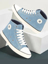 Men Sky Blue Mid Top Star Toe Cap Upper Denim 8-Eye Lace Up Canvas Sneakers Shoes
