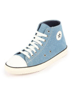 Men Sky Blue Mid Top Star Toe Cap Upper Denim 8-Eye Lace Up Canvas Sneakers Shoes