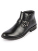 Men Black Mid Top Buckle Side Zipper Single Strap Monk Boots