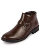 Men Brown Mid Top Buckle Side Zipper Single Strap Monk Boots