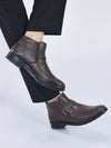 men brown mid top buckle side zipper single strap monk boots