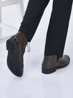 men brown mid top buckle side zipper single strap monk boots