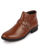Men Tan Mid Top Buckle Side Zipper Single Strap Monk Boots