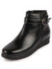 Women Black High Ankle Broad Feet Side Zipper Closure Casual Buckle Boots