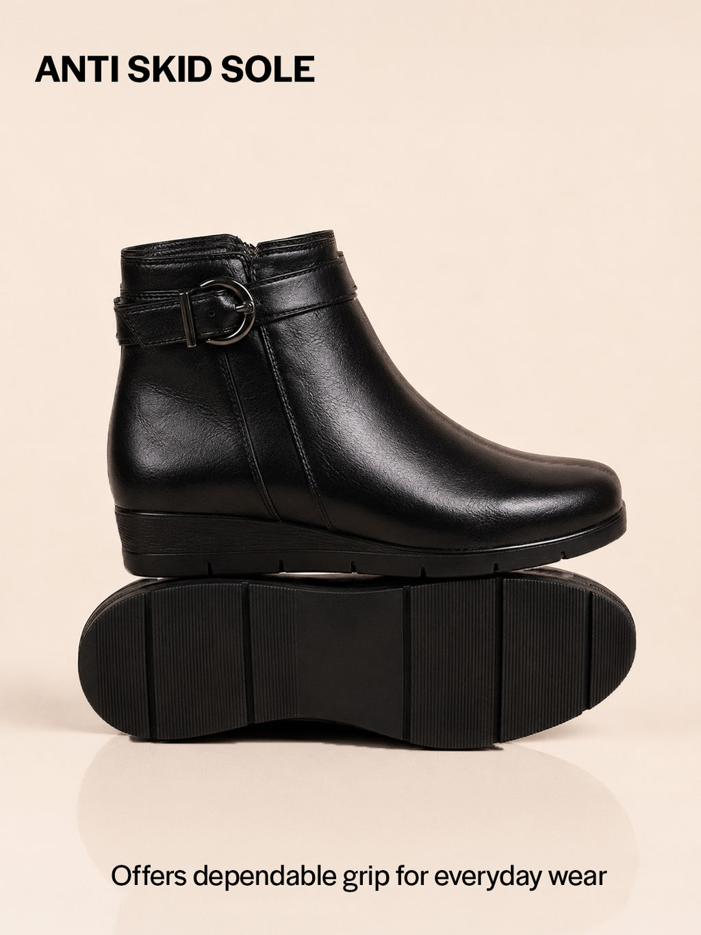 textured leather closed toe slides women
