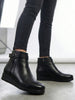 Women Black High Ankle Broad Feet Side Zipper Closure Casual Buckle Boots