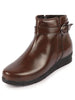 Women Brown High Ankle Broad Feet Side Zipper Closure Casual Buckle Boots