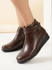 Women Brown High Ankle Broad Feet Side Zipper Closure Casual Buckle Boots