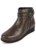 Women Grey High Ankle Broad Feet Side Zipper Closure Casual Buckle Boots